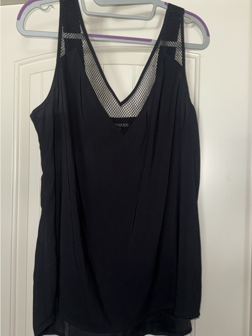 Express Black Mesh Trim V-Neck Tank Top